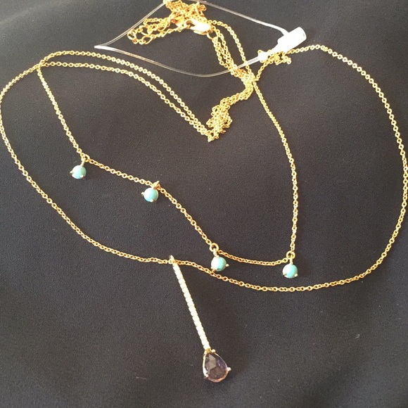 Anthropologie Jewelry - Anthropologie DELICATE dual drop necklace Turq Gem